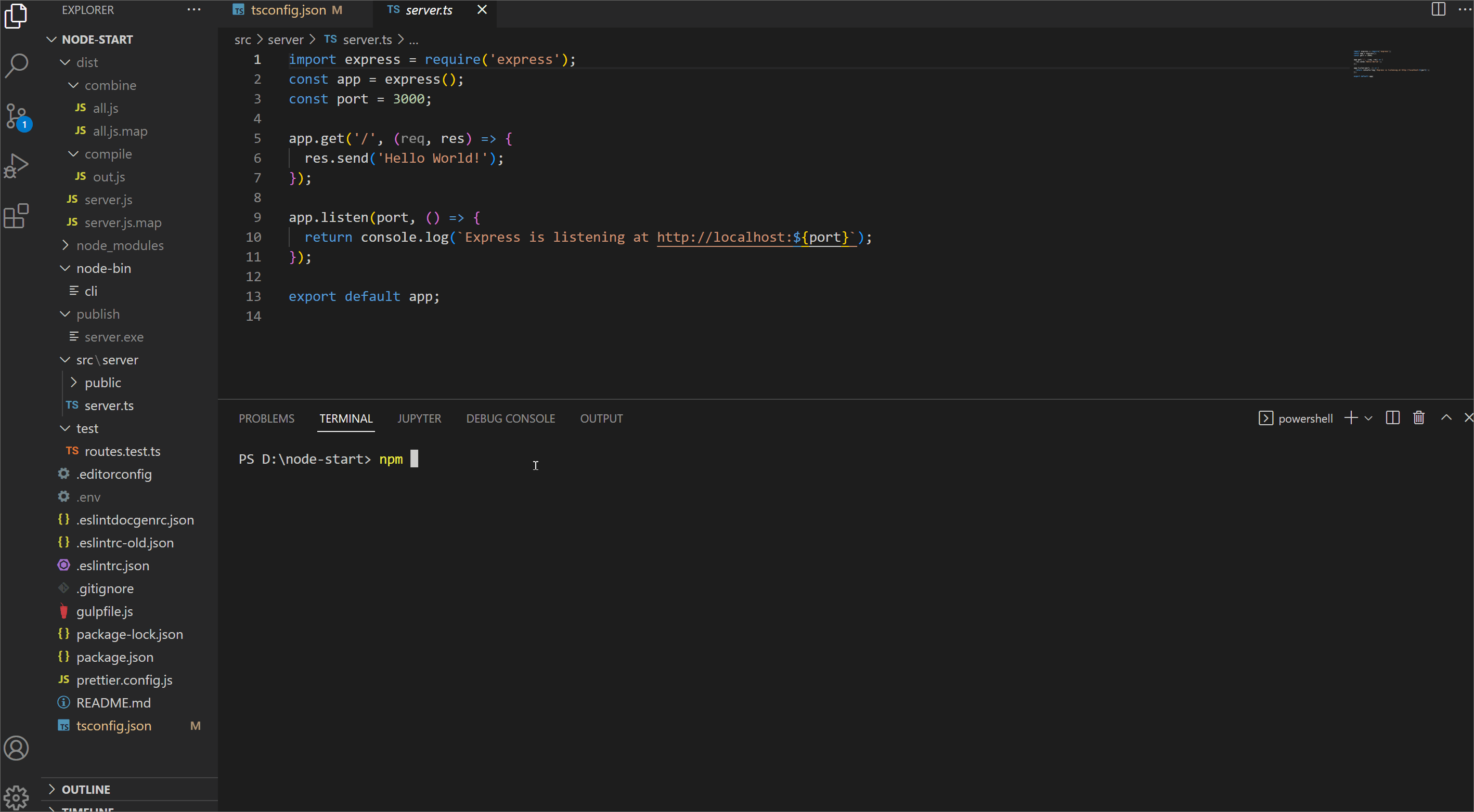 node start demo showing off the framework in typescript